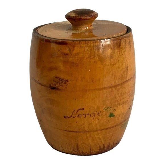 Rare VNTG Wooden Hand Painted Lidded Pot Norwegian Norge Treenware Souvenir Gift - Picture 4 of 6